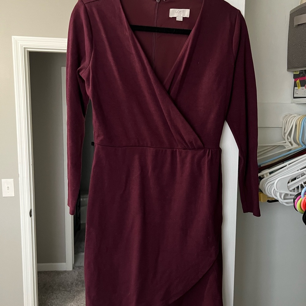 Loft Outlet Maroon Long Sleeve Wrap Mini Dress Size 2P